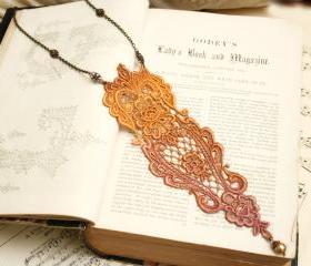 lace necklace -MARIA- ombre tangerine rose
